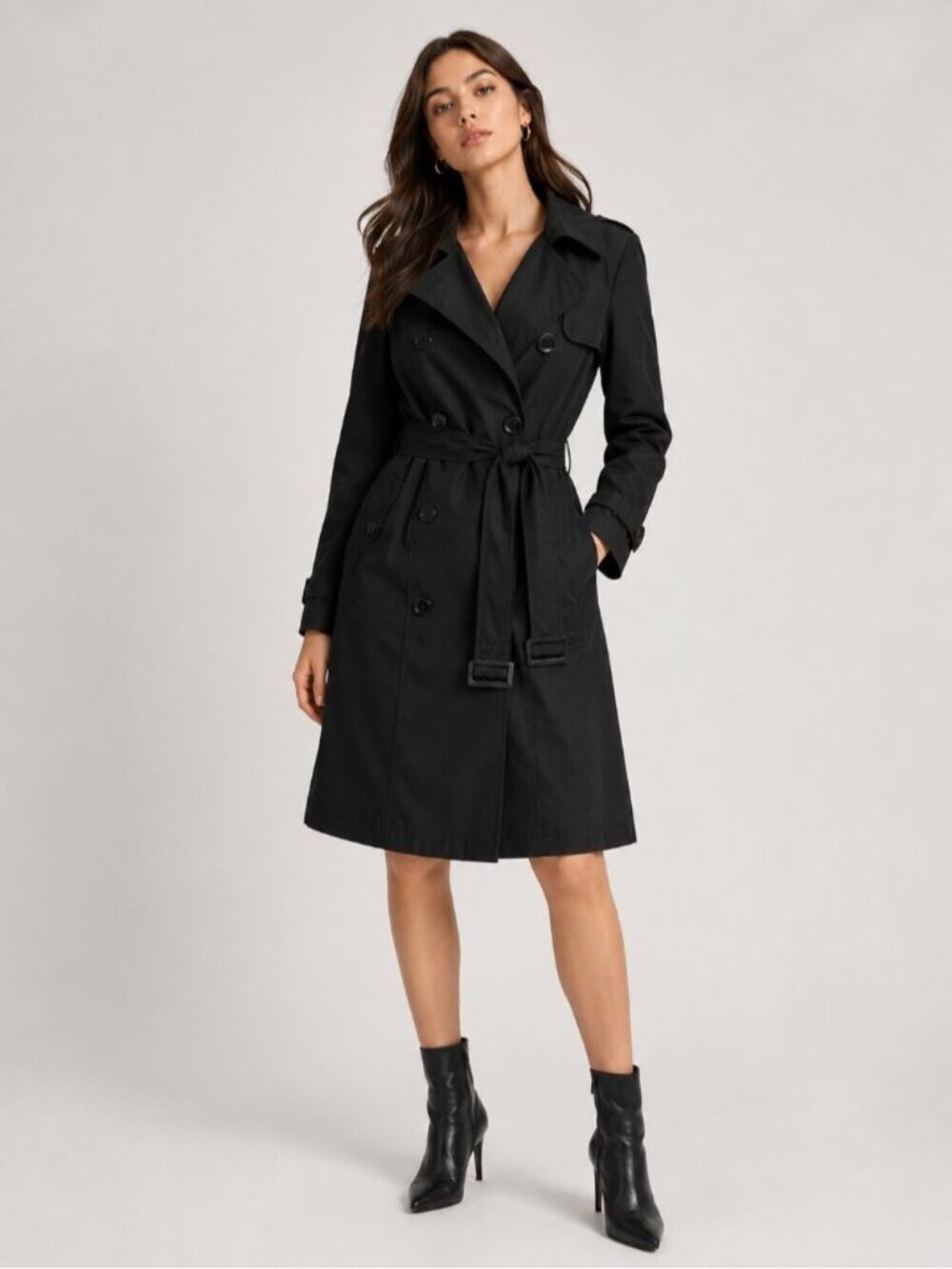 BEDO Femme Black Trench Coat | Size Small | Quiet Luxury | Classic 0615